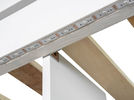 Loft Bed With Built In L Shaped Desk, LED Lights, Storage Shelves, Cabinets, And Staircase