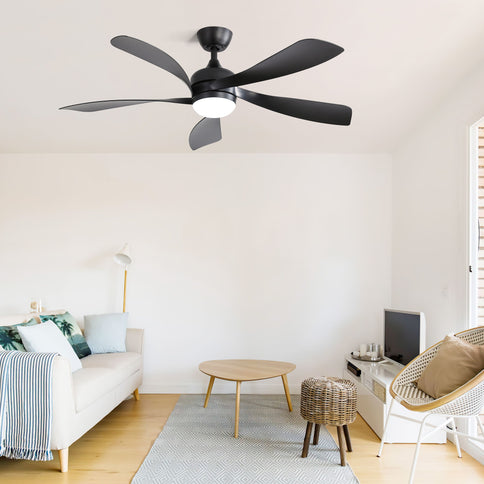 Ceiling Fan With 3 Color Dimmable 5 Blades Remote Control Reversible DC Motor And LED Light - Black