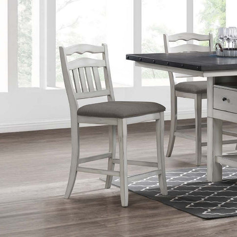 7 Piece Counter Height Dining Set With Storage Base And Ladder Back Chairs - Antique White / Gray