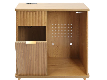 Fluted Coffee Bar Cabinet With Mini Fridge Space & Charging Station - Natural