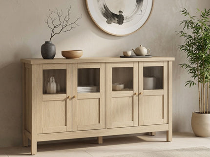 Buffet Cabinet With 4 Doors, Adjustable Shelves Handles - Natural