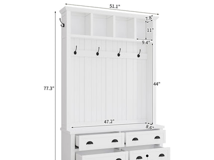Hall Tree With 4 Drawers, Coat Rack With 6 Hooks