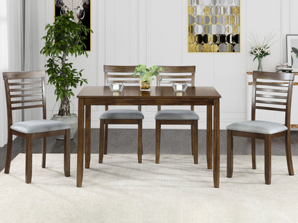 5 Pieces Modern Dining Set, Rectangular Wooden Dining Table With 4 Upholstered Chairs