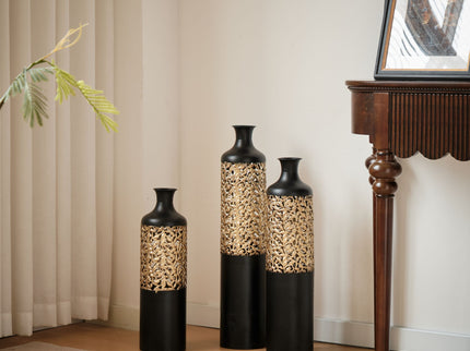 Floor Metal Vases Decorated Metal Vases (Set of 3) Gorgeous Home Decoration Large Glazed Metal Vases - Black / Gold