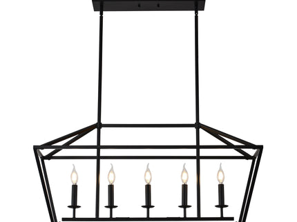 5 Light Farmhouse Kitchen Island Lighting, 5 Light Industrial Linear Chandelier For Dining Room Metal Hanging Pendant Light Fixture For Bedroom Living Room Hallway Conference Room - Matte Black