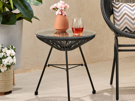 Nusa - Modern Rattan Side Table With Tempered Glass Top