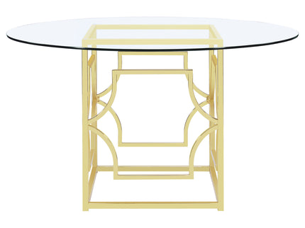 Krista - Round Glass Top Dining Table - Gold