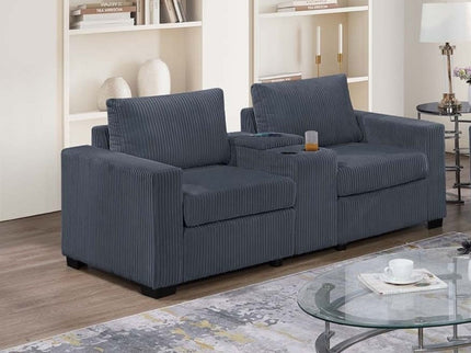 Elegant Simple Sofa Set With Console Cup Holder And Loveseat