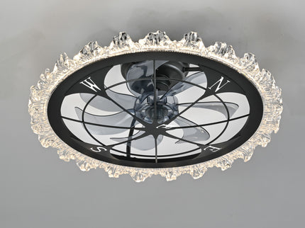 Caged Ceiling Fan With Remote Controlled Dimmable LED Lights, Flush Mount Fan, Low Profile Design - Matte Black