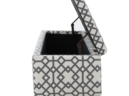 Quotient - Upholstered Storage Ottoman With Tapered Block Feet - Gray / White