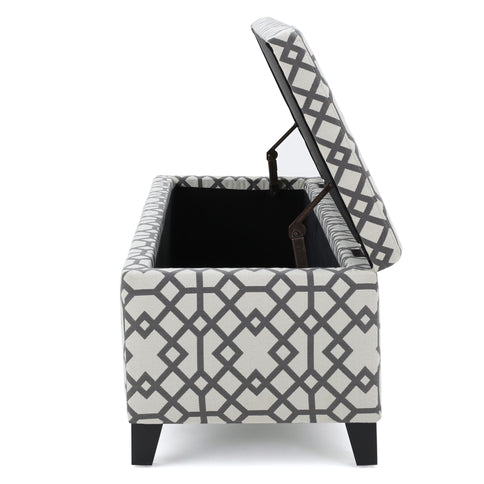 Quotient - Upholstered Storage Ottoman With Tapered Block Feet - Gray / White