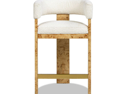Vavona - Burl Upholstered Barrel Back Counter Height Bar Stool - Polar Off White