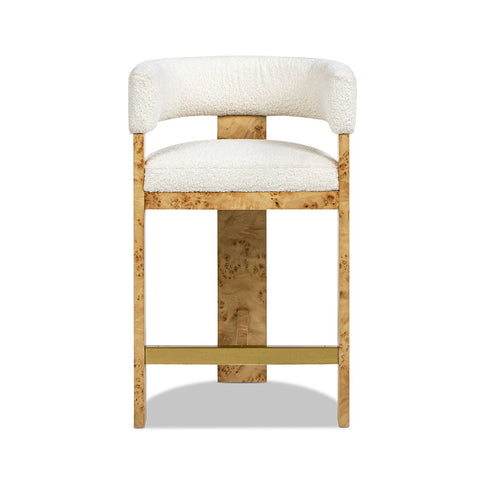 Vavona - Burl Upholstered Barrel Back Counter Height Bar Stool - Polar Off White