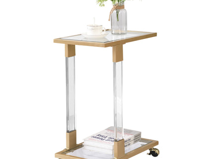 Side Table, Sofa Table, Glass Top C Shape Square Table With Metal Base For Living Room, Bedroom, Balcony Home And Office