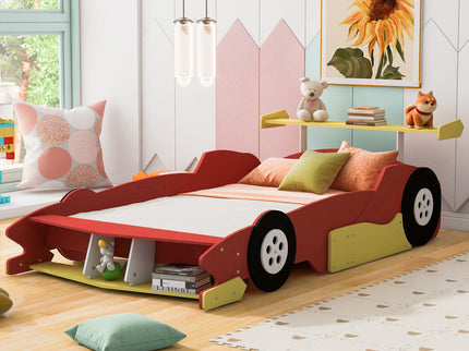 Race Car-Shaped Platform Bed With Wheels