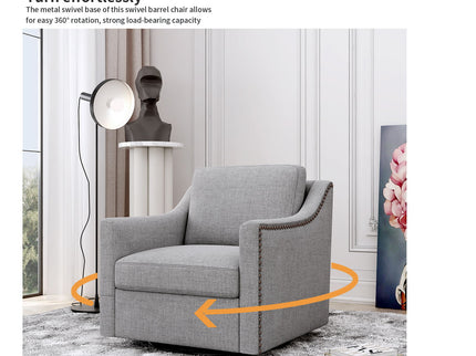 360 Degree Swivel Armchair, Skin Friendly Fabric, Ergonomic Design, Brass Nail Decorative Armchair