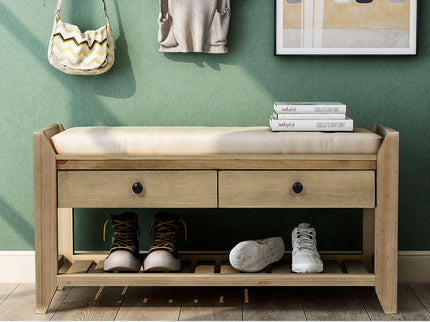 Shoe Rack With Cushioned Seat And Drawers Multipurpose Entryway Storage Bench Wash - Gray Wash