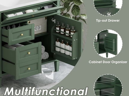 Bathroom Vanity With Top Sink, 2 Drawers And Tip Out Drawer, Rectangular Design