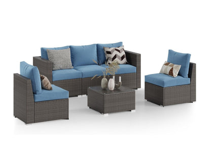 2 Piece Patio Loveseat Set With Thick Cushions, Outdoor Sectional Sofa For Balcony - Blue / Brown