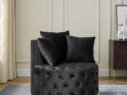 Modern Upholstered Swivel Chair With Button Tufted Design And Movable Wheels
