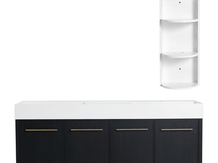 Modern Wall Mounted Bathroom Vanity With Resin Sink And Storage Rack