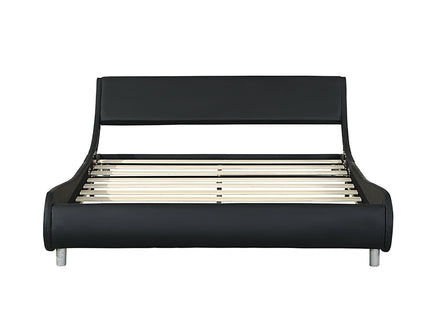 Queen Size Upholstered Platform Bed Frame With LED Lighting, Curve Design, Slat Support, No Box Spring Needed - Black