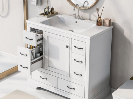 Modern Bathroom Vanity With Sink, 6 Drawers, Adjustable Shelf