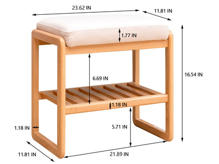 Shoe Bench, Beech Wood Storage Rack Organizer With High Rebound Sponge Cushion - Natural