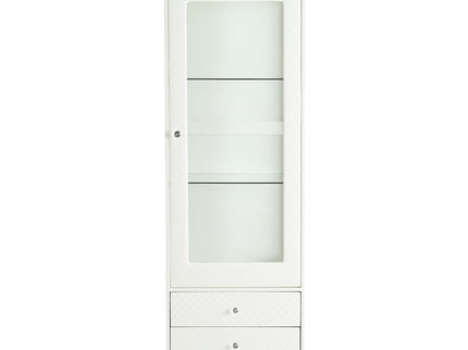 Modern Upholstered Glass Display Cabinet With Adjustable LED Light - White