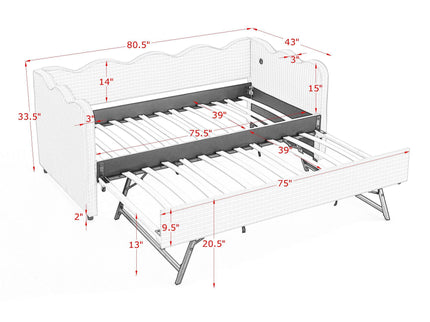 Gingham Daybed With USB Charging Port, Wave Shaped Design