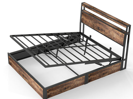 Frame With Hydraulic Lift Storage, RGB LED Lights & Multi-Port Charging, No Box Spring Needed