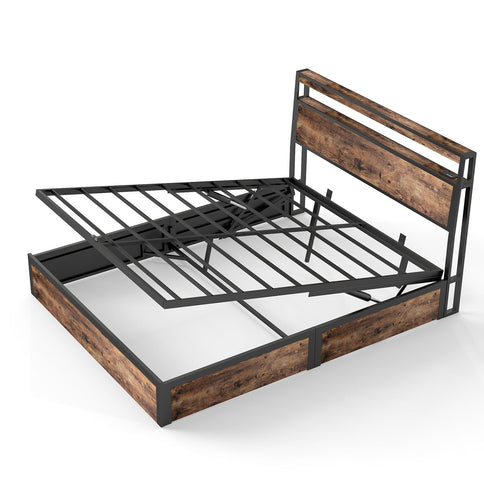 Frame With Hydraulic Lift Storage, RGB LED Lights & Multi-Port Charging, No Box Spring Needed