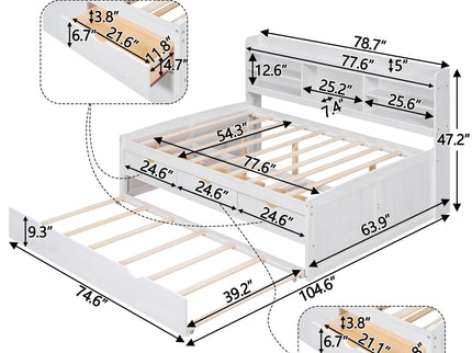 Captain Bed With Built In Bookshelves, 3 Storage Drawers, And Trundle