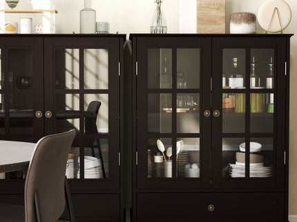 Minimalist Buffet Cabinet With Double Glass Doors And Drawer