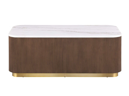 Rectangle Cocktail Table Genuine Accent Plinth Base Living Room - Brown / Gold / White