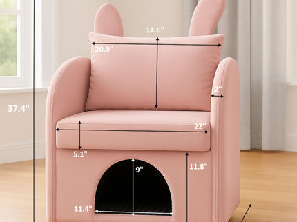 Bunny Ear Pet Friendly Armchair With Hidden Pet House With Storage Pocket For Bedroom & Living Room - Pink