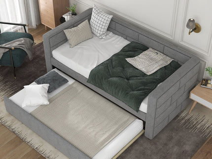 Upholstered Twin Size Daybed With Trundle, Padded Back And Sides - Gray