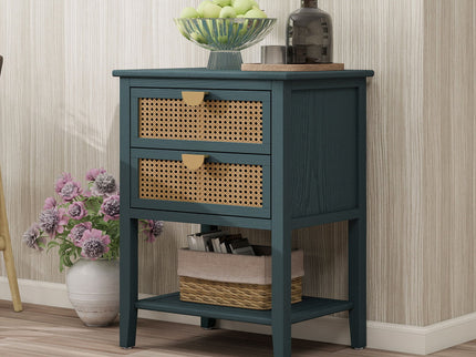 2 Drawer Side Table, Natural Rattan