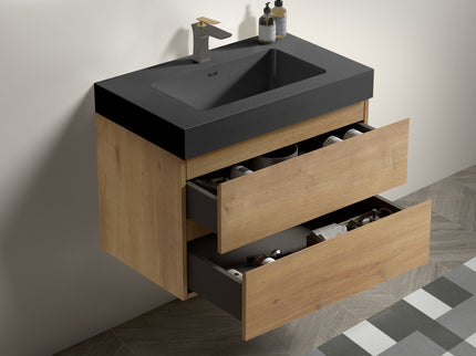Alice - Natural Oak Bathroom Vanity With Sink, Large Storage Wall Mounted Floating Bathroom Vanity For Modern Bathroom, One-Piece Sink Basin Without Drain
