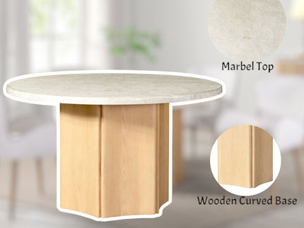 Qwin - Marble Top Round Dining Table - Natural