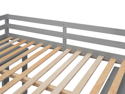 Loft Low Study Bed With Cabinet, Shelves And Rolling Portable Desk, Multiple Functions