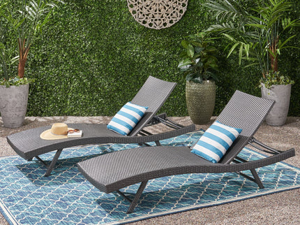 Wicker Chaise With Adjustable Reclining Seats (Set of 2) - Gray