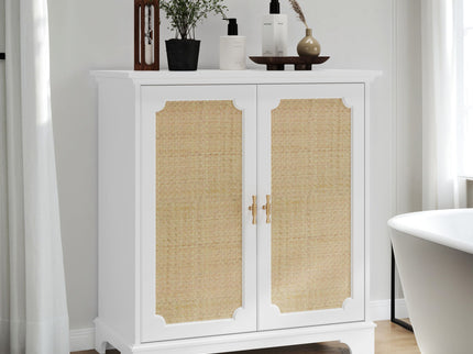 Rattan Decorated Sideboard Buffet Storage Liquor Cabinet - White