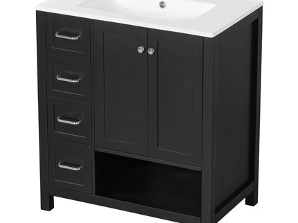 Bathroom Vanity With Sink Top, Bathroom Vanity Cabinet With 2 Doors And 2 Drawers, Open Shelf