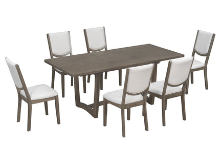 Rectangular Extendable Dining Table Set With 6 Upholstered Chairs
