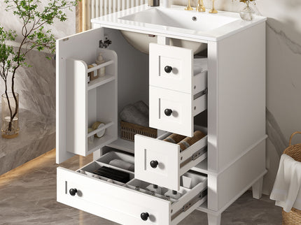Bathroom Vanity With Integrated Basin, Soft Close Drawers, Door Mounted Double Layer Shelf