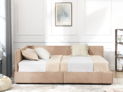 Mid-Century Storage Upholstered Tufted Bed Frame With Backrest And Armrests