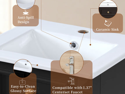 Bathroom Vanity With Sink, Soft-Closing Door, Adjustable Shelf