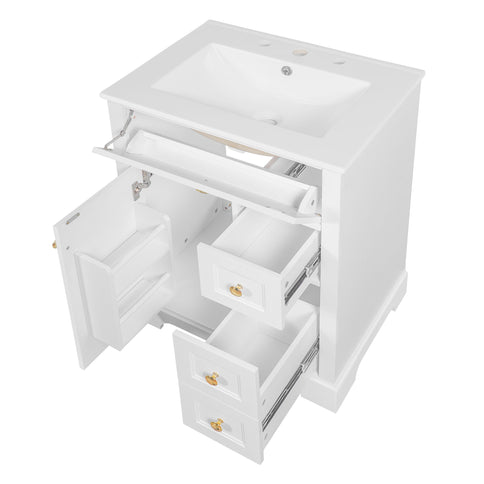 Modern Bathroom Vanity With Sink, 3 Drawers & Cabinet With 2 Tier Door Storage