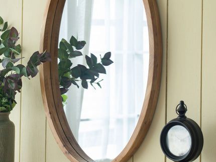 Oval Wall Mirror With Wood Frame, Farmhouse Wood Mirror For Bathroom Entryway Console Lean Against Wall - Brown